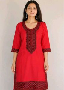 Red Kurta with Black Embroidery