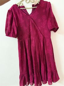 Chic Burgundy Floral Embossed Dress