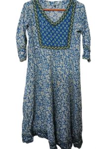 Blue Floral Print Anarkali Kurta