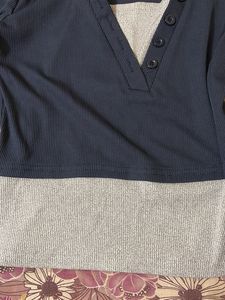 Savana Chic Navy and Grey Long Sleeve Top