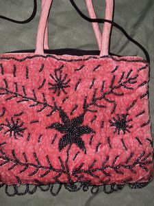 Handmade Pink Beaded Velvet Handbag