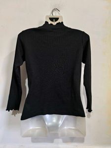 Black Ruffle Neck Long Sleeve Top