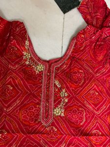 Red Bandhani Print Kurta Set