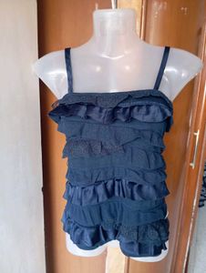 Navy Blue Ruffled Tank Top