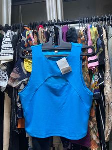 Blue Cut-Out Crop Top