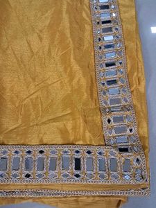 Yellow Saree with Mirror Work Border