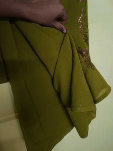 Embellished Olive Green Saree