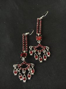 Red vintage glass rhinestone Dangle Earrings