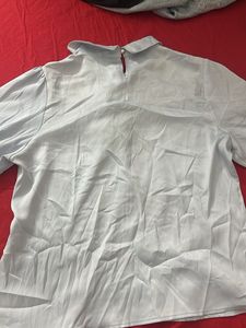 Elegant Light Blue Bow Blouse