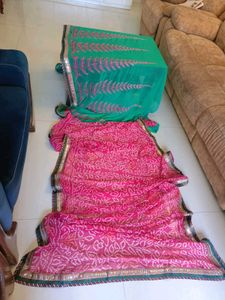 Bandhani Saree - Pink &amp; Teal