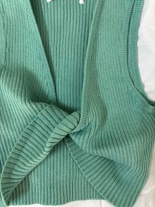 Green Ribbed Twist Front Sleeveless Top