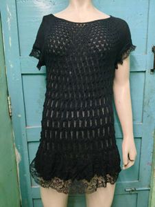 Black Crochet Knit Top
