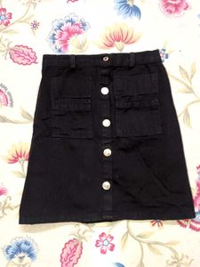 Black Denim Button-Up Skirt