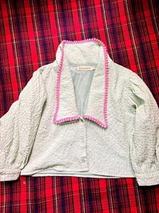 Light Green Textured Button-Up Blouse