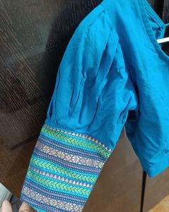 blue green fully stitched half saree