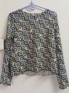 Sheer Houndstooth Print Top