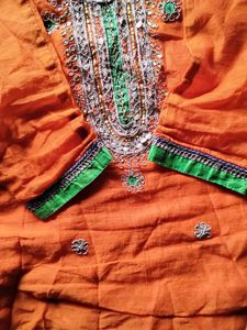 Orange Embroidered Kurta