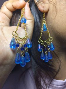 Blue Beaded Chandelier Earrings