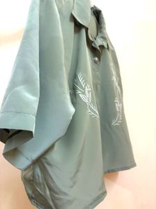 Sage Green Embroidered Short Sleeve Top