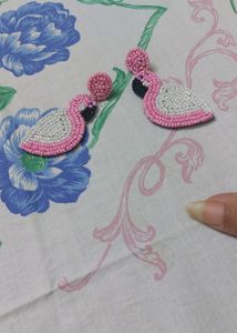 Stylish Pink N White Bird Earings