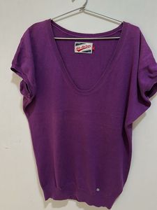 Purple V-Neck Short Sleeve Knit Top