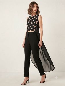 floral high-low crop top with a sheer overlay
