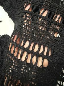 Black Crochet Fringe Cardigan