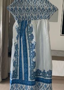 Off  shoulder Blue &amp; White Patterned  Dress
