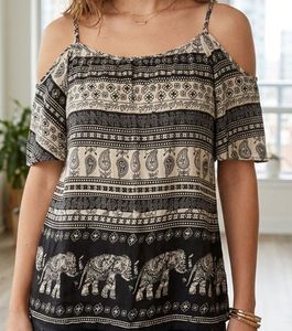 Boho Elephant Print Cold Shoulder Top