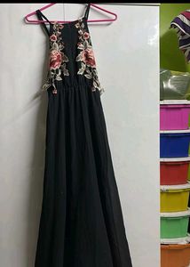 Embroidered Black Maxi Dress