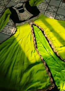 Stunning Lime Green &amp; Black Anarkali Gown