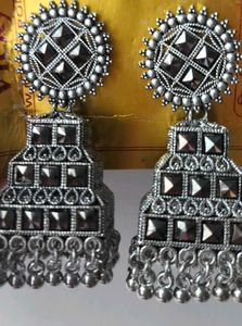 Oxidized Silver Jhumka Earrings