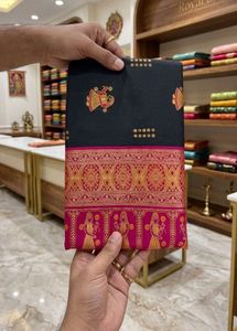 Elegant Black Saree with Pink Border