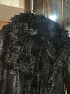 Black Faux Fur Collar Coat