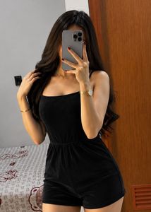 Chic Black Romper with Spaghetti Straps
