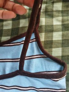 bershka Blue Striped Spaghetti Strap Top