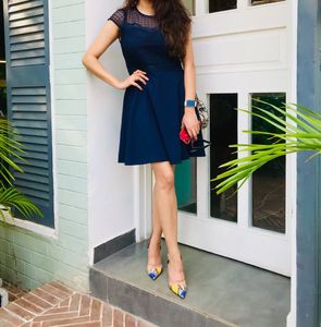 H&M Navy Lace Detail A-line Dress