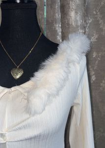 Cream Faux Fur Trim Ribbed Top