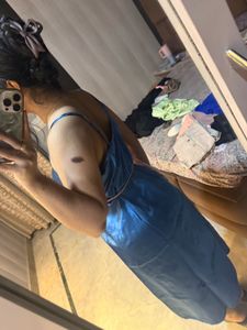Elegant Blue Satin Midi Dress🦋❤️