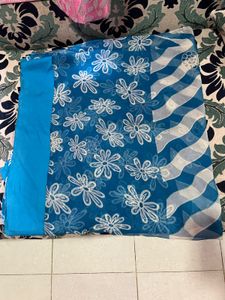 Blue &amp; White Checked Saree