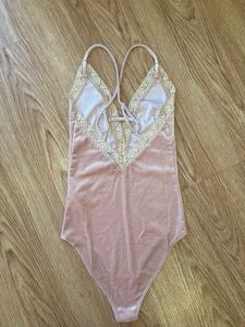 Pink Velvet Lace Trim Bodysuit