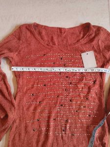 New Rust Embellished Knit Top