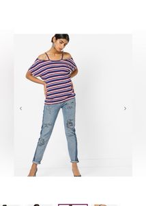 ONLYStriped Cold-Shoulder T-shirt