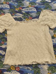 ONLY Cream Textured Smocked Top