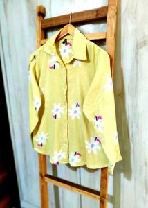 Yellow Floral Print Button-Up Shirt Size-36