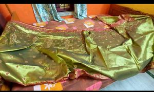 Elegant Olive Green Saree with Gold Embroidery