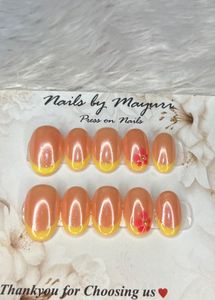 Press on Nails French Tip with Flower Accent