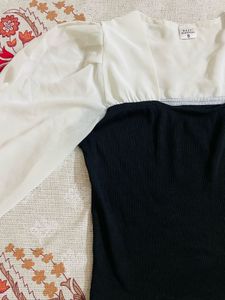 Black &amp; White Puff Sleeve Top