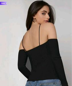 Black Cold Shoulder Long Sleeve Top