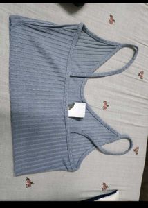 Gray Ribbed Spaghetti Strap Crop Top